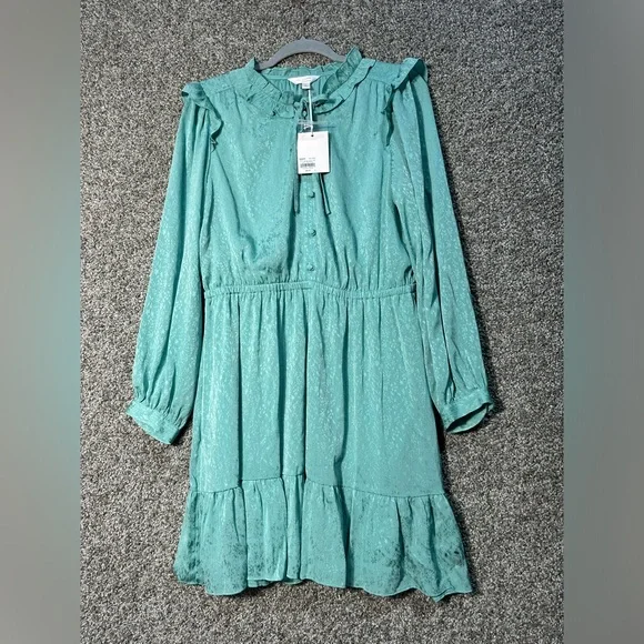 NWT LC Lauren Conrad Ruffle Neck Button Front Dress Size Large - Picture 4 of 7